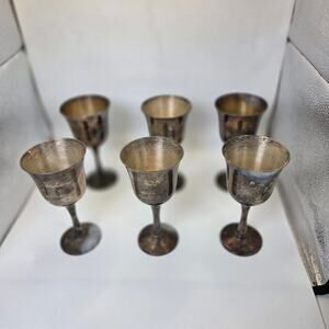 Salem Silverplate Portugal Goblets Set of 6 Vintage Chalice Cups Heavy Patina